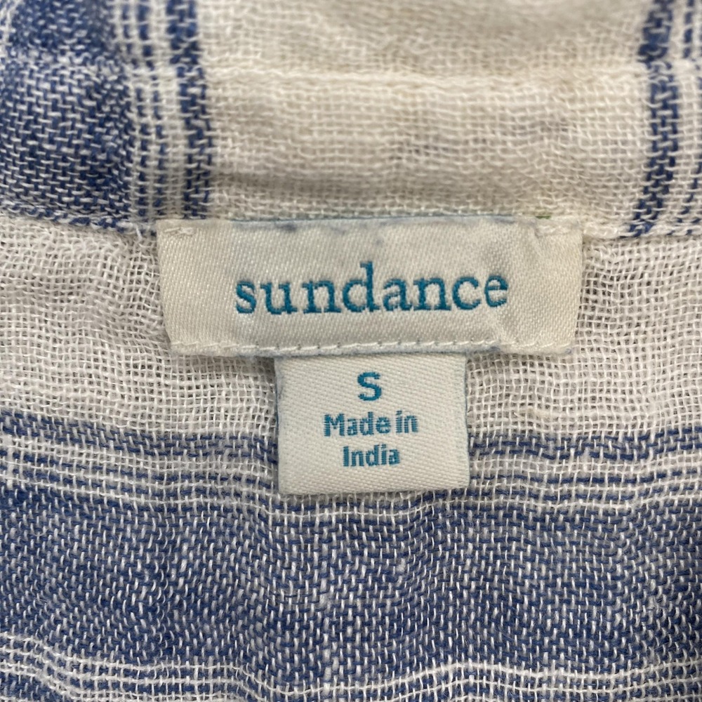 Sundance 100% Linen Shirt Womens Small Blue White Stripe Button Front Top Hi-Lo - Picture 6 of 11